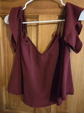 Polly & Esther Wine Ruffle Strap Crop Top